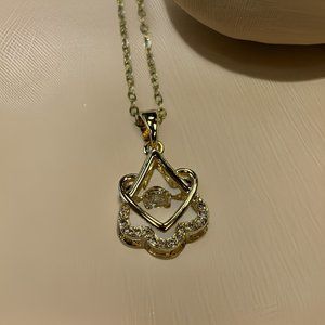 Gold 1.2 Zircon Heart and Water Drop with Round Cut Floater Pendant Necklace